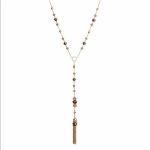 Judith Jack Beaded Tassel Y Necklace Rose Gold NWOT
